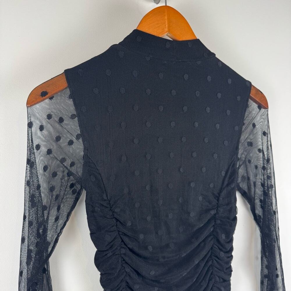 Evereve Sheer Black Ruched Top with Polka Dot Detail ~ XS - Picture 8 of 12